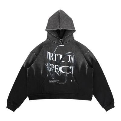 半吊落色水洗做旧卫衣连帽