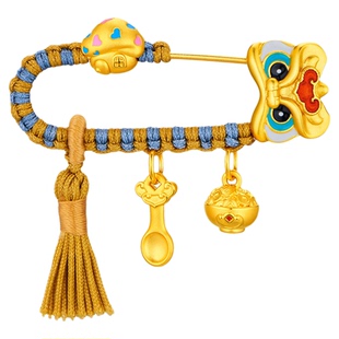 金至尊锦衣玉食黄金胸针新中式醒狮宝宝别针周岁满月婴儿白天礼物