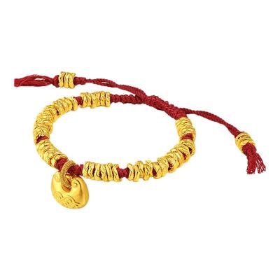 老庙黄金足金猫耳锁包盘缠手绳5D立体盘缠碎金锁住财运福气招财