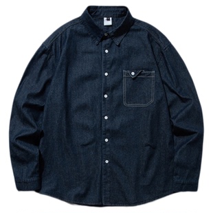 ONUN 复古水洗工装口袋牛仔衬衫长袖男生秋季百搭宽松衬衣外套潮