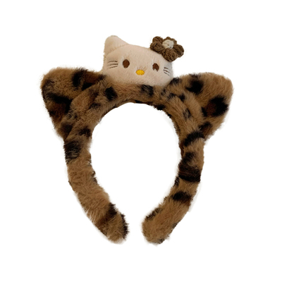 可爱猫咪酱~黑皮Kitty猫耳朵豹纹毛绒发箍女洗脸化妆头箍卡通发饰