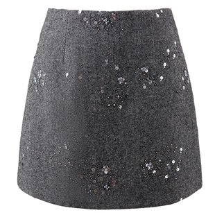 衣纱布菲2025秋冬装新款钉珠亮片A字毛呢半裙复古风短裙A字裙闪月