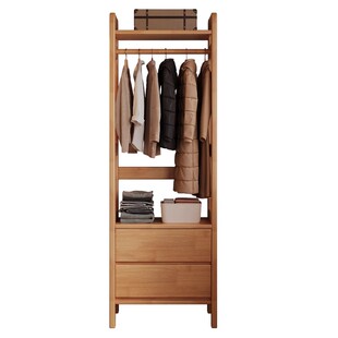 实木床头柜置物架一体衣帽架落地卧室主卧多功能床边挂衣架储物柜