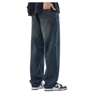 hansca直筒宽松牛仔裤男2025秋季美式高街复古水洗大码阔腿休闲裤