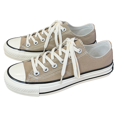 奶茶色低帮情侣款复古男女帆布鞋