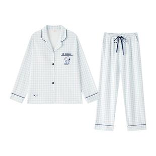 史努比纯棉睡衣女款春秋2026新款带胸垫夏季防凸点家居服长袖秋冬