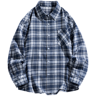 回力长袖衬衫男士春秋季2025新款痞帅高级感格子衬衣男生休闲外套