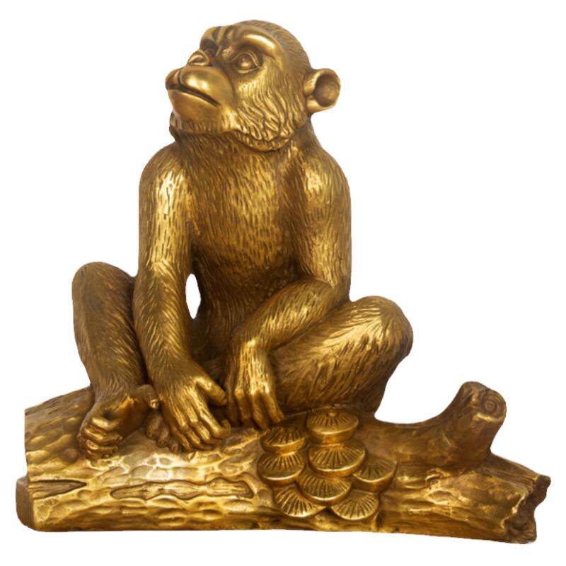 黄铜属猴年摆件十二生肖猴聚宝盆装饰摆件