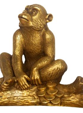 纯黄铜属猴年摆件十二生肖猴聚宝盆猴钱袋子猴福字猴抱印猴工艺品