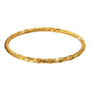 轻奢镀24k仿真黄金色女款爆闪编织纹理素圈手镯送女友高级感礼物