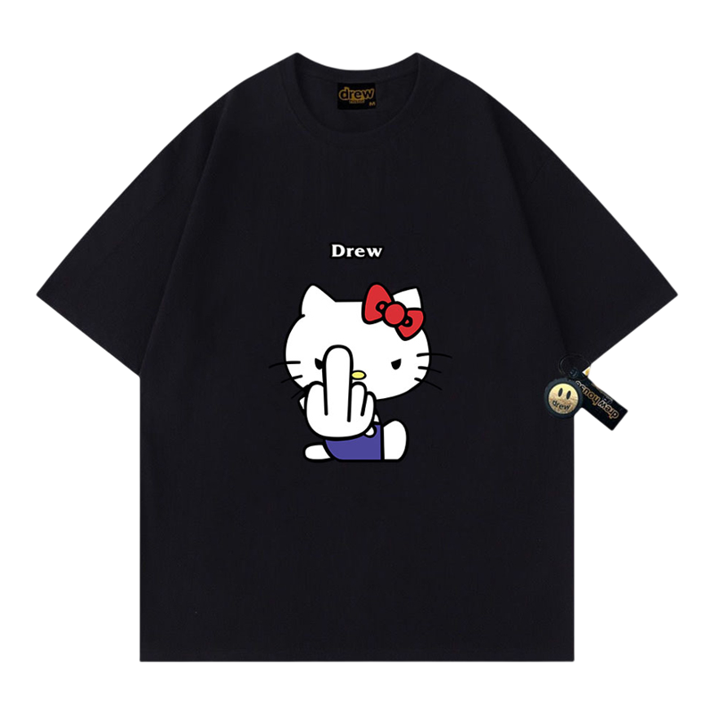 drew笑脸美式kitty潮牌纯棉t恤衫