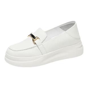 小白鞋女春季2026新款厚底5CM乐福鞋真皮护士一脚蹬小皮鞋百搭