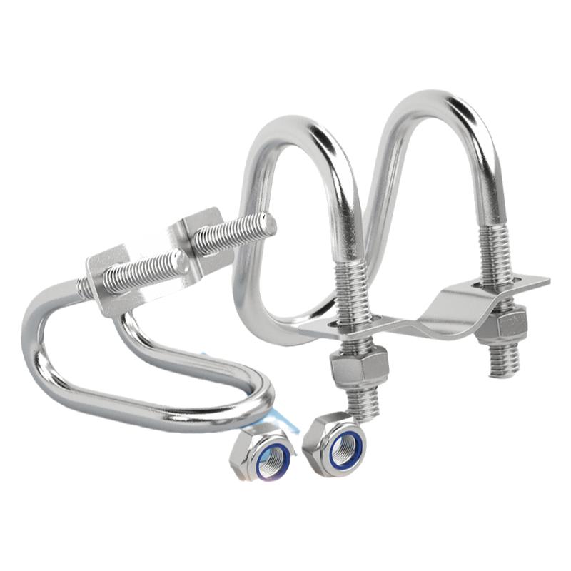 304不锈钢双U型螺丝卡扣十字交叉U形螺栓管卡异型箍大棚养猪畜牧