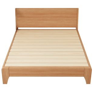 全实木床现代简约橡木床主卧1.8m双人床家用1.5m单人床加厚硬板床