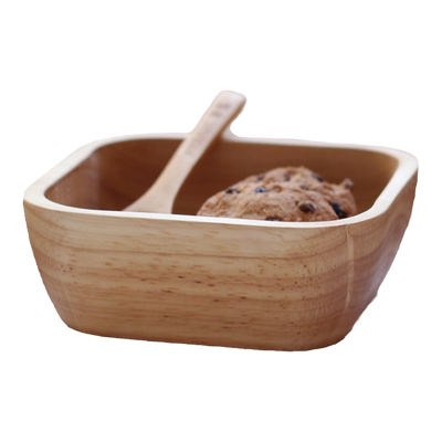 日式风橡胶木船形椭圆整木木碗