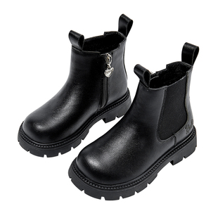 芭比童鞋女童靴子2025新款冬季烟筒切尔西靴加绒棉短靴儿童马丁靴