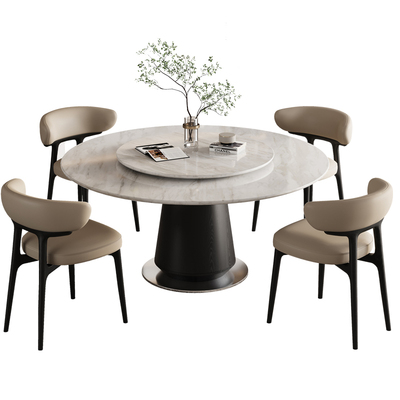 天然大理石圆形餐桌带转盘高端意式现代简约家用小户型大理石圆桌