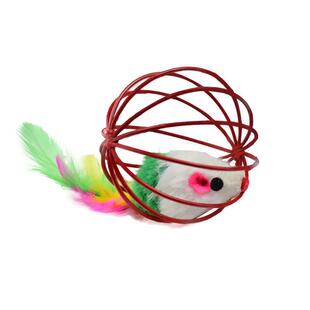 猫玩具笼中鼠逗猫棒真羽毛尾巴老鼠笼老鼠迷你玩具球猫咪自嗨玩具