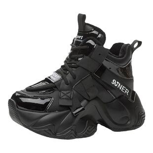 ZFCQ单里内增高老爹鞋女款真皮2026春秋新款显脚小8cm黑色高帮鞋