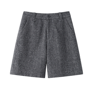 【静奢法则】CHICJOJO毛呢短裤女25冬新款灰色宽松休闲五分裤靴裤