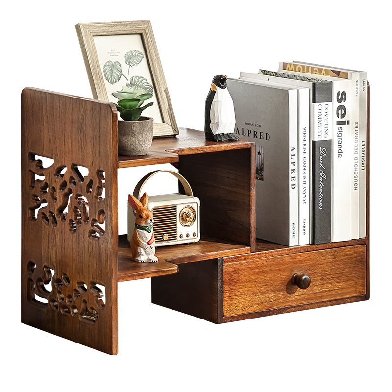 泰吉利实木桌面书架置物架办公室收纳改造神器书桌分层伸缩小书柜