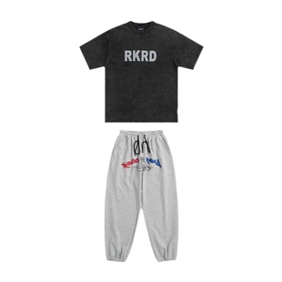 ROCKYROAD童装美式基础印花圆领印花T恤黑色套头宽松休闲短袖