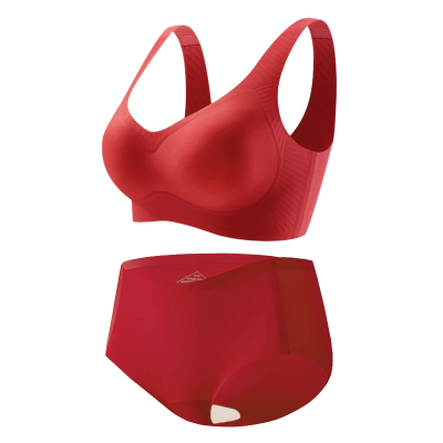 加大码本命年内衣套装红色女士女款2026马年新款大胸显小妈妈胖mm