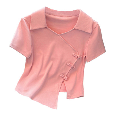 大码短袖中国风不规则开叉上衣