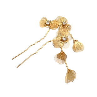 新中式金色花朵流苏发簪女古风步摇新娘结婚头饰高级感超仙发钗