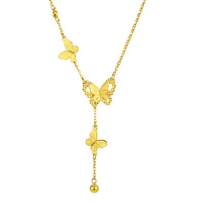 周大生黄金项链女足金5G流苏小仙蝶双层蝴蝶套链吊坠送女友生日礼