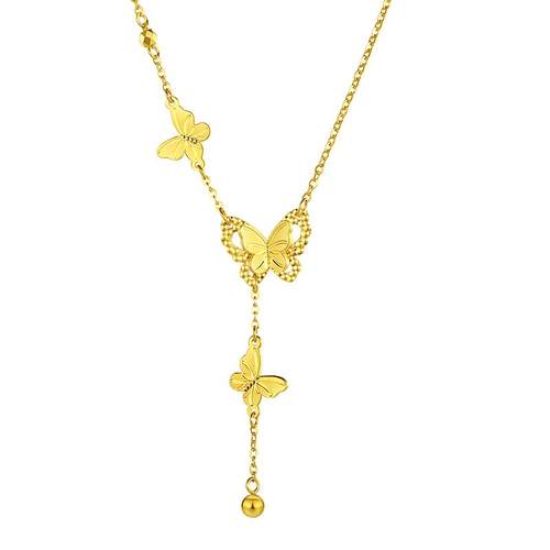 周大生黄金项链女足金5G流苏小仙蝶双层蝴蝶套链吊坠送女友圣诞礼