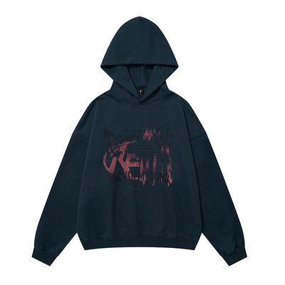 美式重磅印花卫衣男连帽加绒