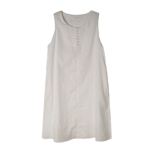 好看苎麻无袖连衣裙女简约 轻国风气质棉麻短裙a字显瘦宽松背心裙