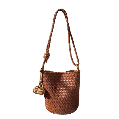 真皮手工编织水桶包沙滩包单肩包