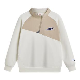 安踏男童卫衣儿童立领套头衫2026年春秋加绒保暖抗菌户外上衣潮