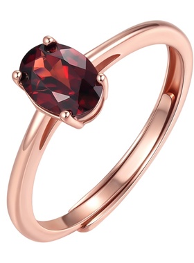 天然石榴石戒指纯银不掉色通勤款