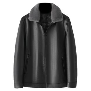 海宁头层牛皮夹克水貂毛领真皮羽绒服男羽绒皮衣中老年保暖厚外套