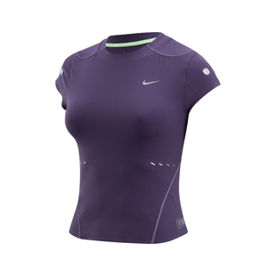 NIKE耐克女速干跑步上衣夏季修身轻便透气反光短袖T恤IR7590-573