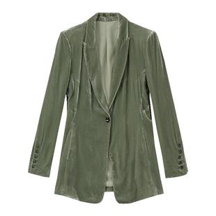 法式真丝丝绒西装外套女士2025秋冬新款复古修身职业休闲西服套装