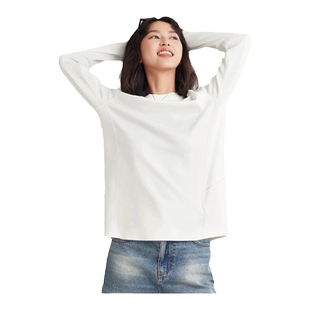 蕉下女士长袖宽松T恤内搭简约上衣百搭2024新早秋chic打底衫白色