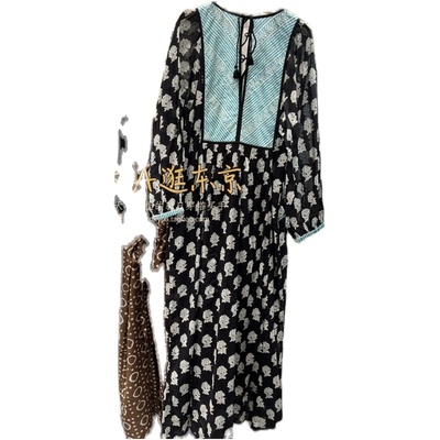 印度棉纯棉拼接印花连衣裙3色