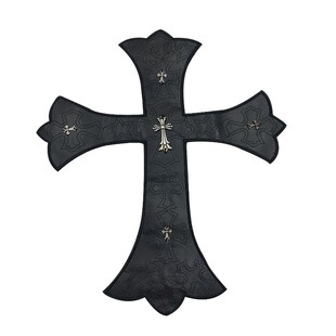 潮牌仿皮小十字架熊猫T恤牛仔裤子包帽外套修补服装辅料DIY补丁贴