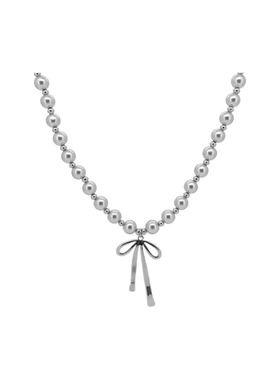 银灰色珍珠款蝴蝶结项链