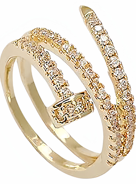 设计感满钻钉子戒指女士轻奢