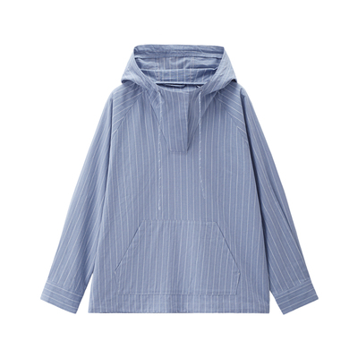 Giordano宽松长袖棉麻连帽衬衫