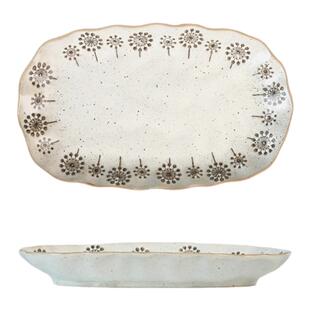 日式粗陶鱼盘家用蒸鱼盘 高颜值陶瓷餐具原创设计长方形盘子 菜盘