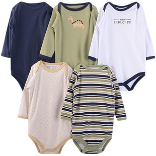 Hudson Baby新生婴儿长袖爬服纯棉三角哈衣男女宝宝春秋冬包屁衣