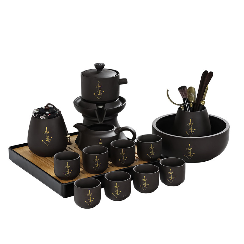 紫砂石磨自动茶具家用懒人泡茶神器功夫旋转茶壶茶杯高档茶具一套