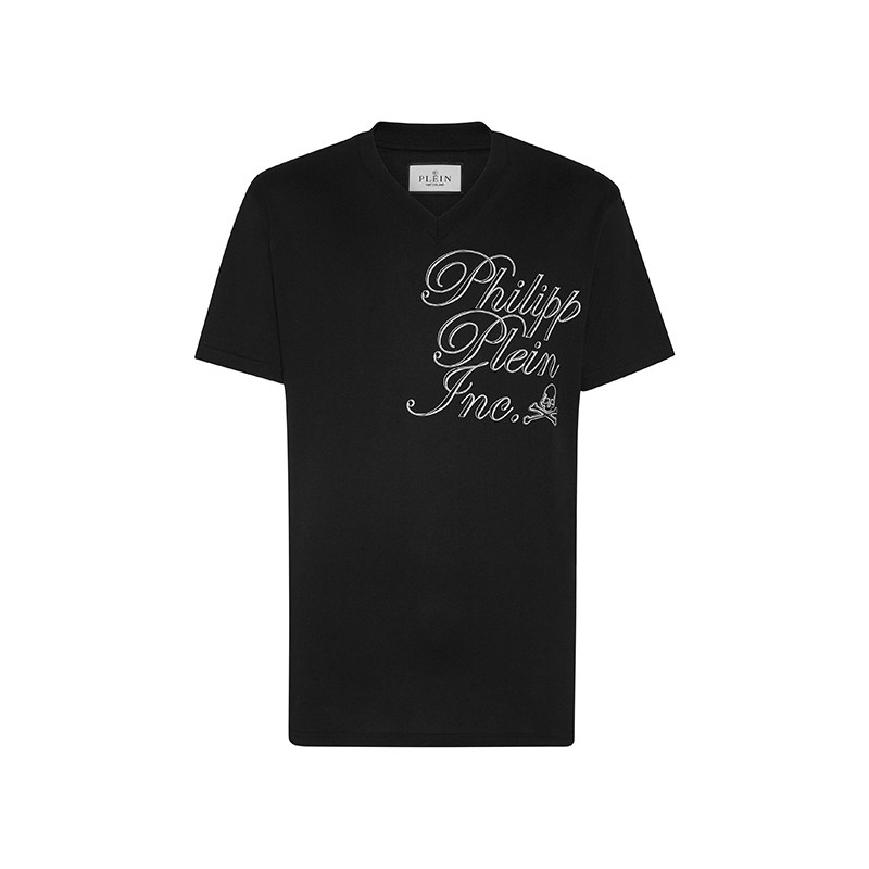 PHILIPP PLEIN 2026年夏季男士小V领时尚短袖T恤黑色潮流上衣