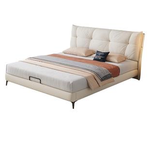 帕沙曼新款奶油风双人床主卧现代简约猫抓布艺床软包婚床头感应灯